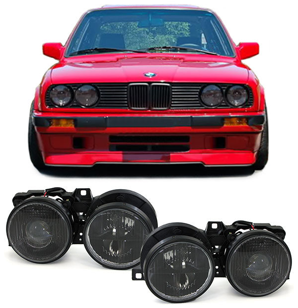 Hella dark style Headlights with Lense and Cross For BMW E30 + M3