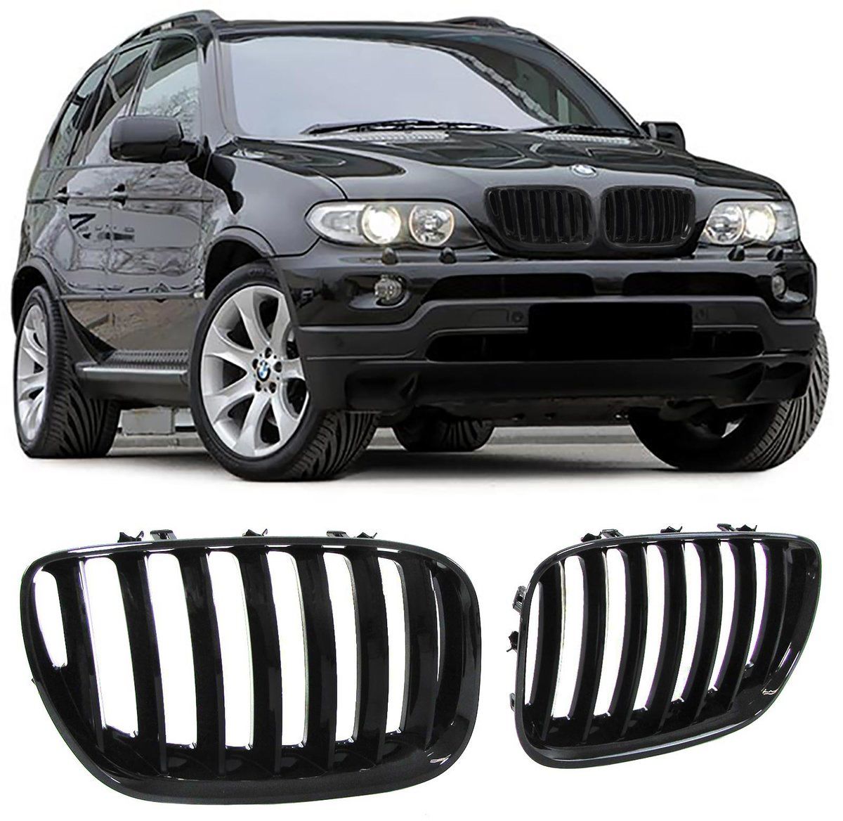 Front Black Gloss Grill For BMW X5 E53 LCI 04-06