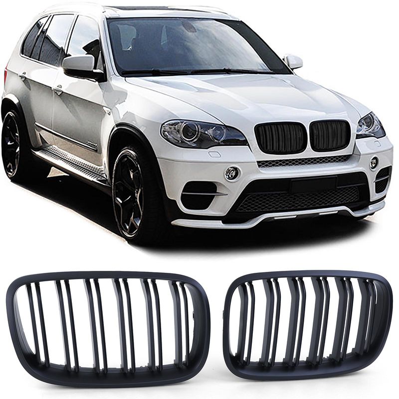 ///M Look Black Matt Front Grills/ Kidneys For BMW X5 E70 / X6 E71