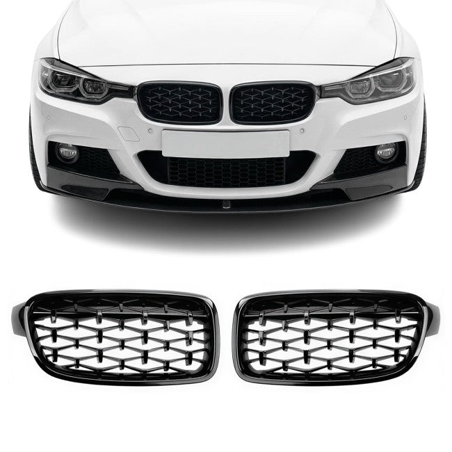 Diamond Front Kidney Grille set for BMW F30 / F31, glossy black
