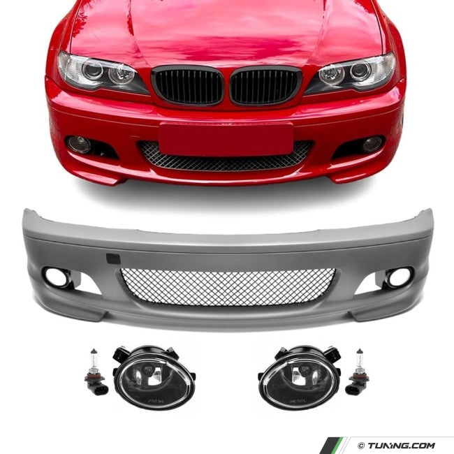 M-Tech Front Bumper w/ Clear Fog Lights for BMW E46