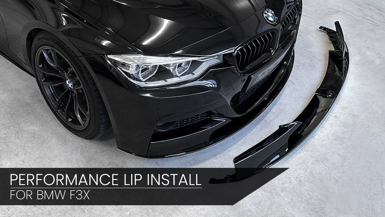 Performance Front bumper Lip for BMW F30 / F31, glossy black V2: EXTRA-STRONG VERSION