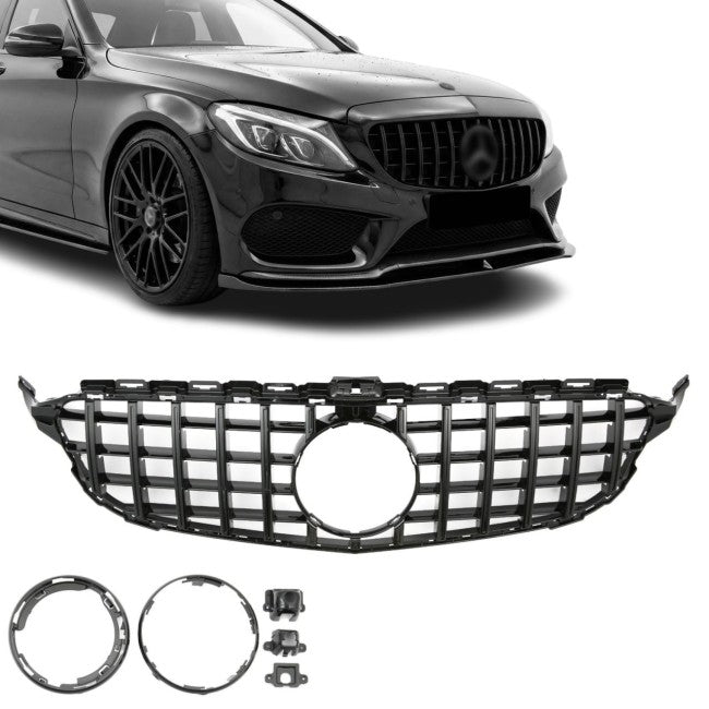 Panamericana GT-style Front Grille for Mercedes W205 / S205 / C205 (14-21), chrome + black