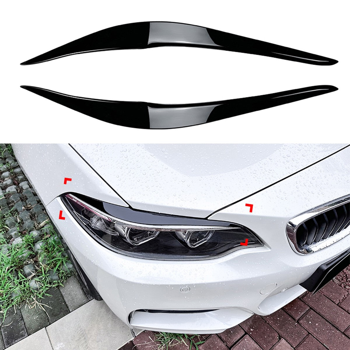 Headlight Eyebrows / Trims set for BMW F22 / F23 / F87, glossy black