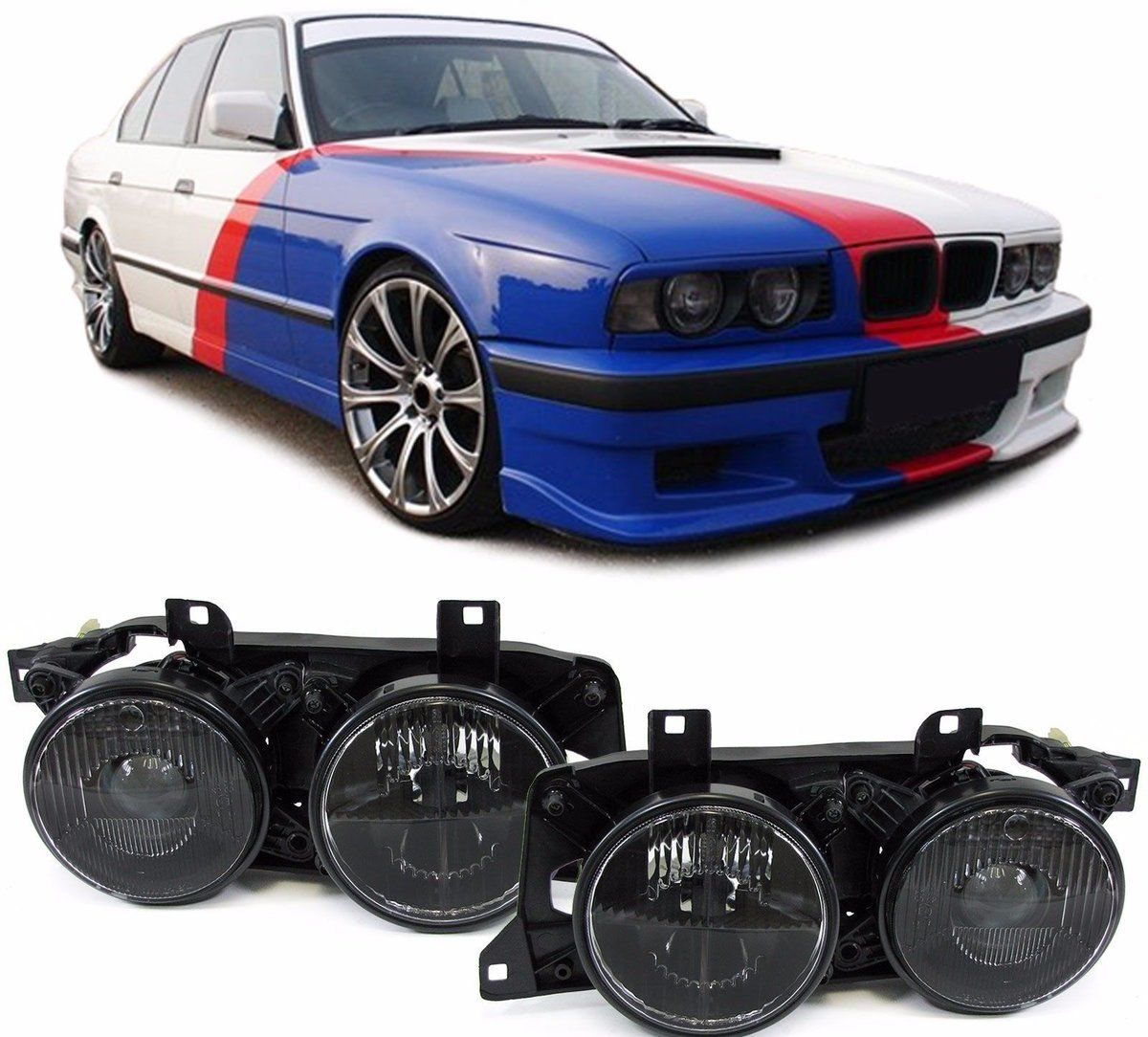 Hella dark style Headlights with Lense and Cross For BMW E34
